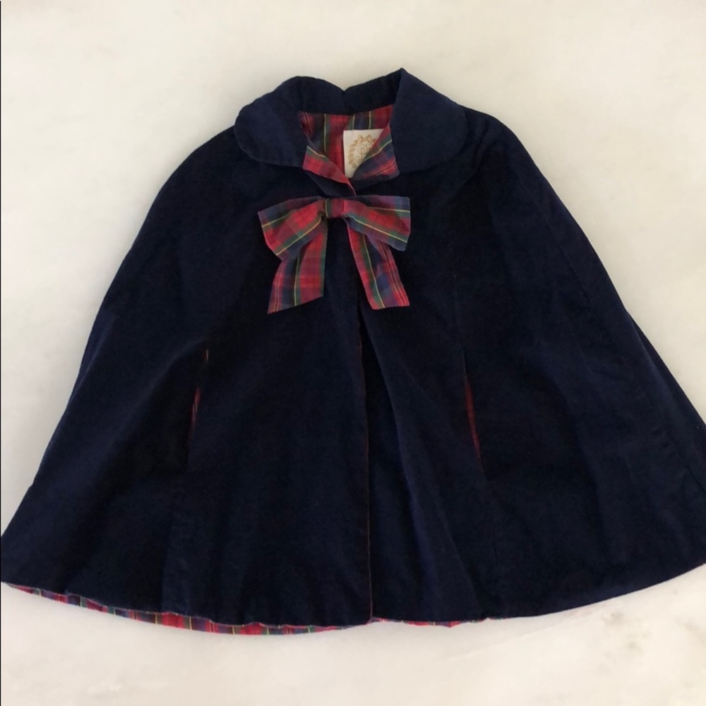 Navy and plaid corduroy poncho